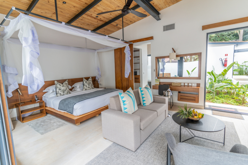 pool villa interior sofa bed and garden